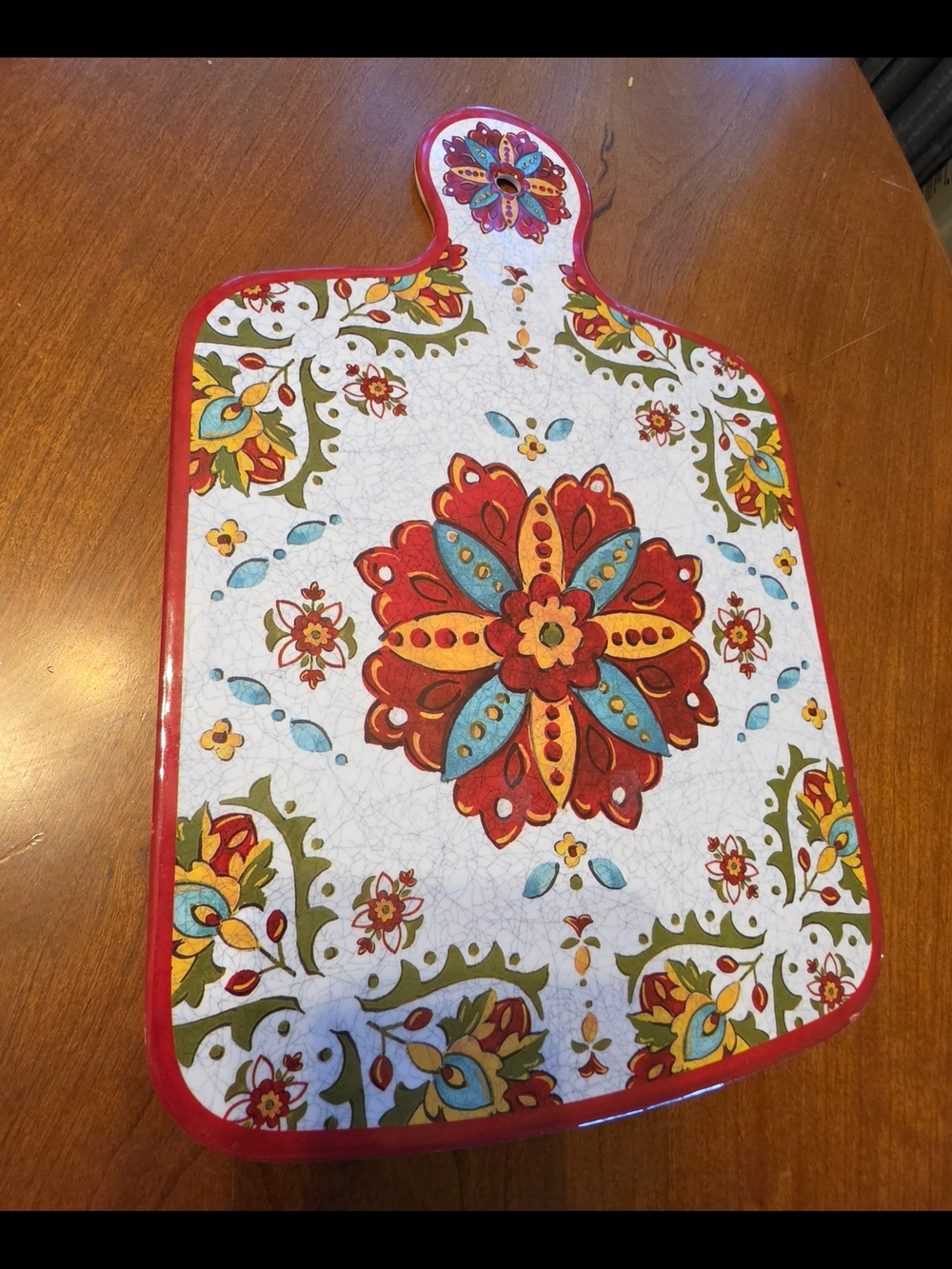 Le Cadeaux Melamine Serving Board Cutting Board Red Floral Mediterranean 14"